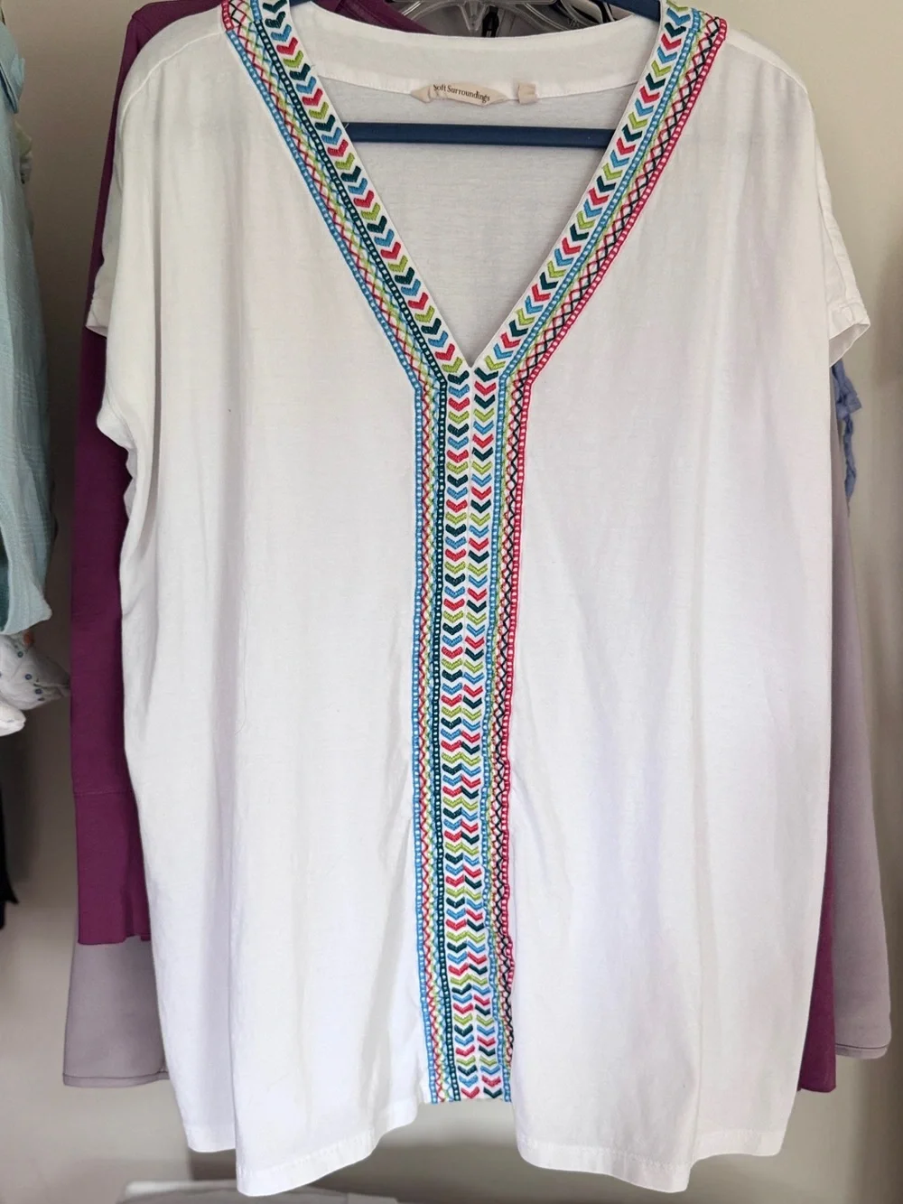 Soft surroundings Izabel Embroidered V-Neck Dolman Cap Sleeve White Top size 3X
